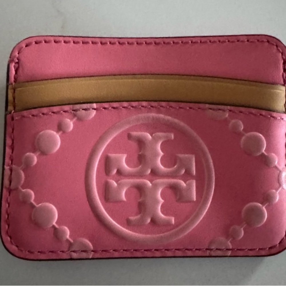 Tory Burch Pink and Tan Card Holder